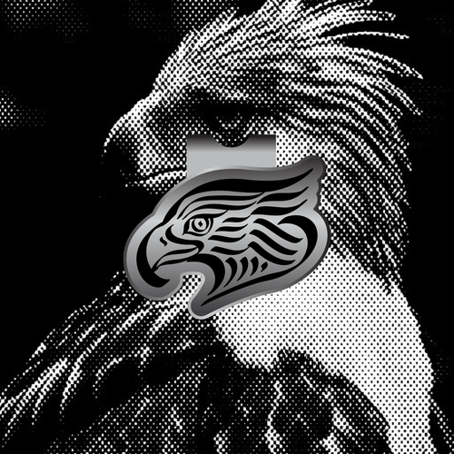 Golfipino Metal black eagle ball marker  on a black and white patterned background